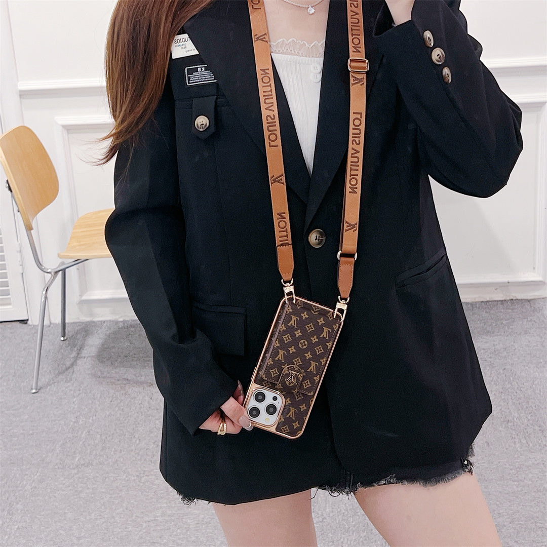 LUXURY ELECTROPLATING MONOGRAM CARD HOLDER CROSSBODY IPHONE CASE theroxymob