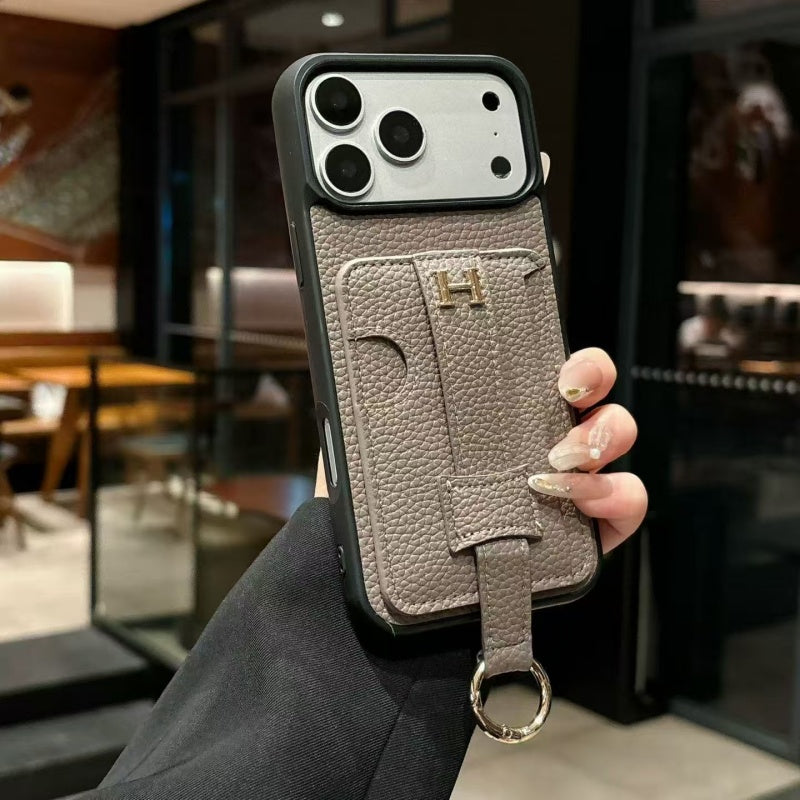 Luxury Pebbled Leather Case with Ring Hook - iPhone 13-18 Pro & Pro Max