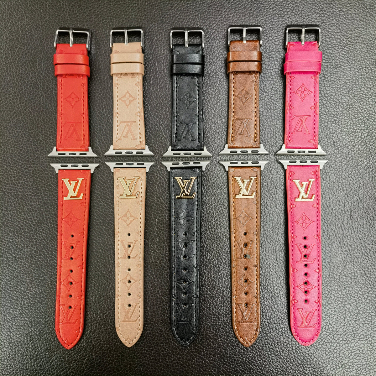 BAND METAL LOGO 3D EMBOSSED MONOGRAM LEATHER APPLE WATCH Roxy New