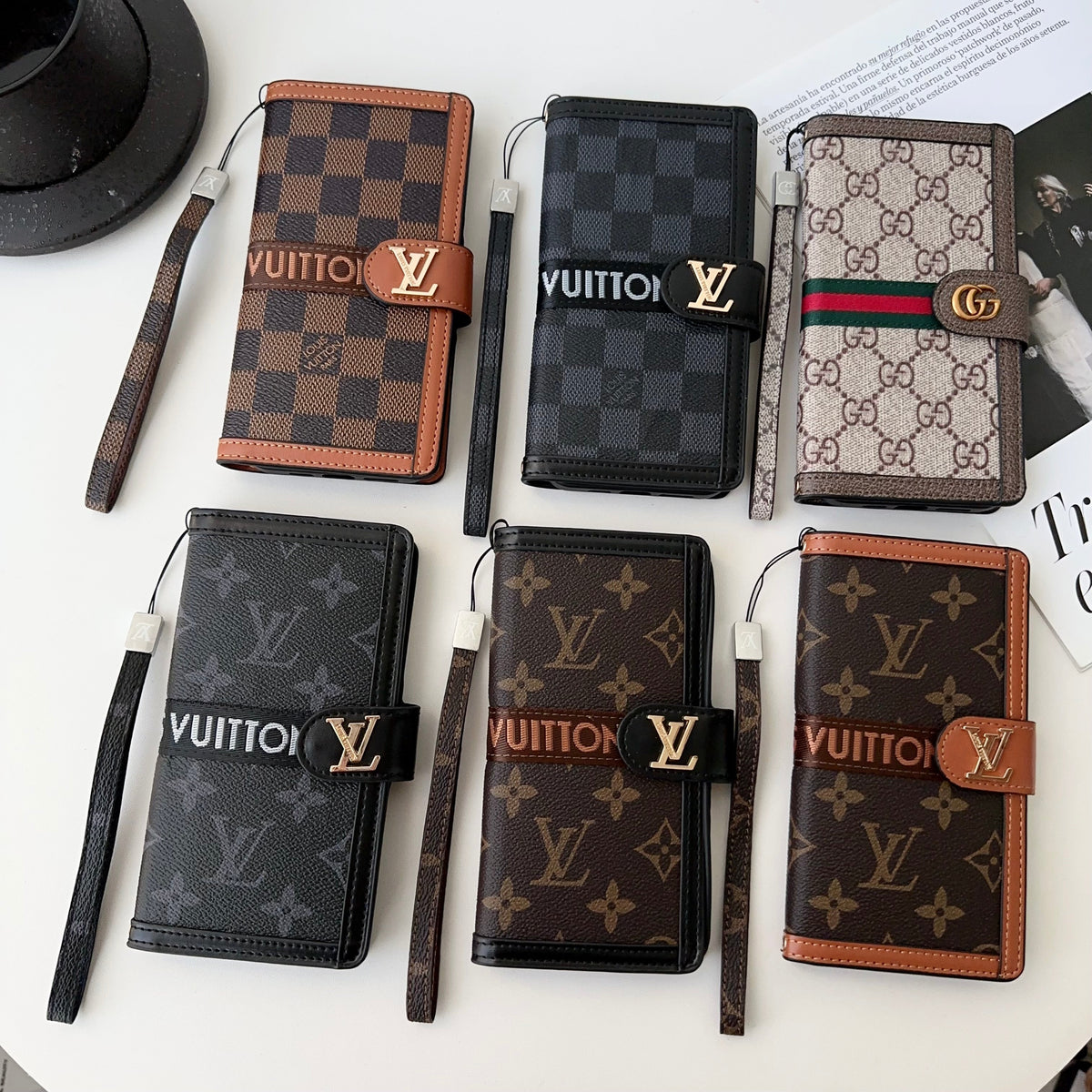 Premium Genuine Leather Monogram Canvas Wallet Card Holder iPhone Case Roxy New 2
