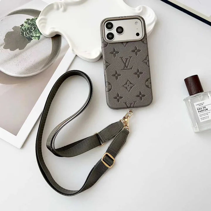 Lux Leather Case with Designer Crossbody Strap for iPhone 13-18 Pro & Pro Max