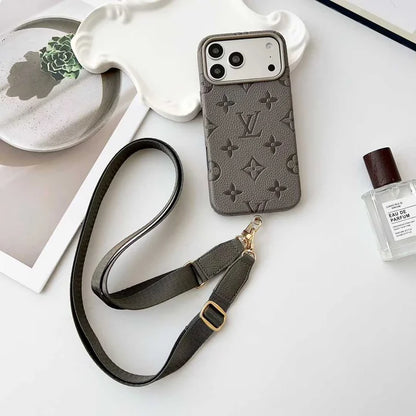 Lux Leather Case with Designer Crossbody Strap for iPhone 13-18 Pro & Pro Max