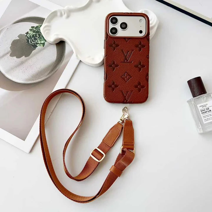 Lux Leather Case with Designer Crossbody Strap for iPhone 13-18 Pro & Pro Max