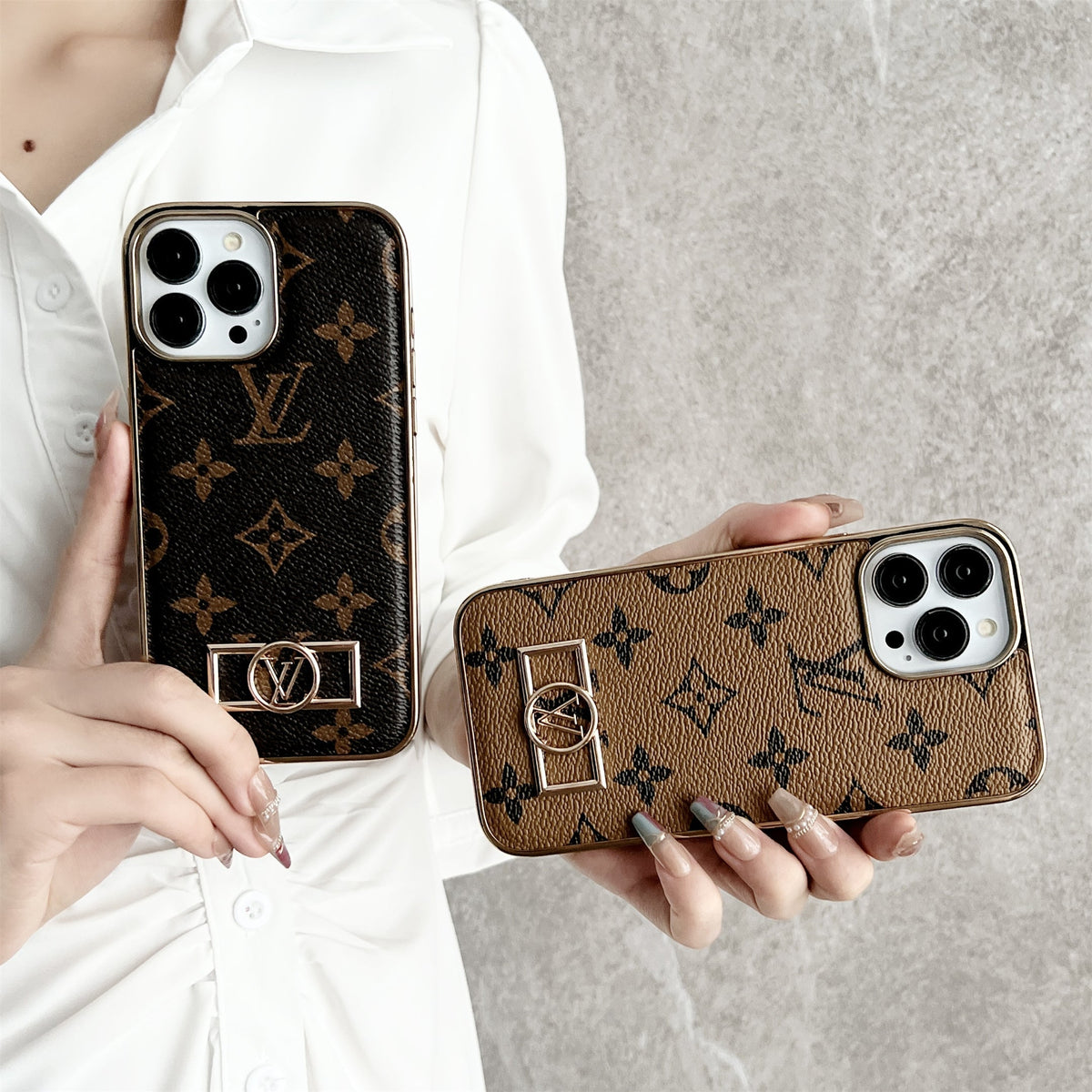 MONOGRAM CANVAS LEATHER PREMIUM ELECTROPLATING FOR IPHONE Roxy New 2