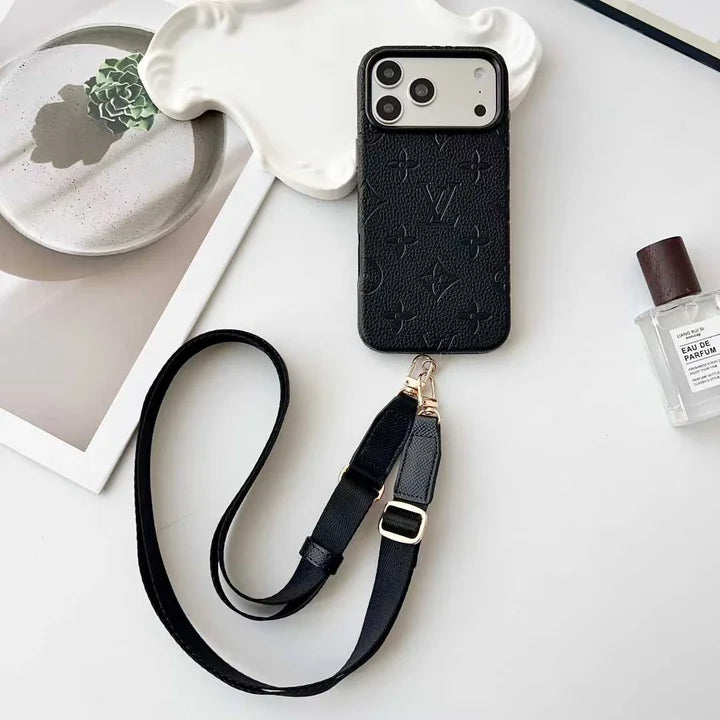 Lux Leather Case with Designer Crossbody Strap for iPhone 13-18 Pro & Pro Max