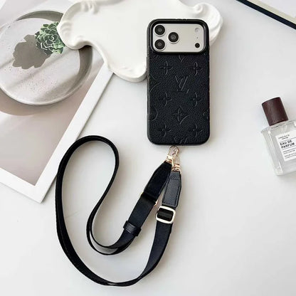 Lux Leather Case with Designer Crossbody Strap for iPhone 13-18 Pro & Pro Max