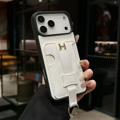 Luxury Pebbled Leather Case with Ring Hook - iPhone 13-18 Pro & Pro Max