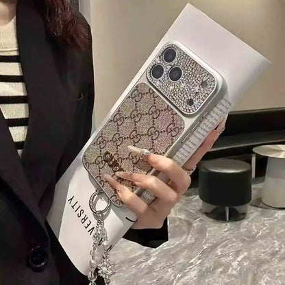 Luxury Case With Rhinestone Picture Frame And Snowflake Beaded Wrist Strap For iPhone