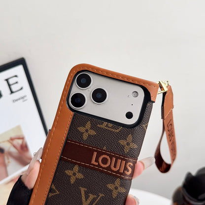 Leather Flip Monogram iPhone Case With Card Holder And Strap 12-18 Pro & Pro Max