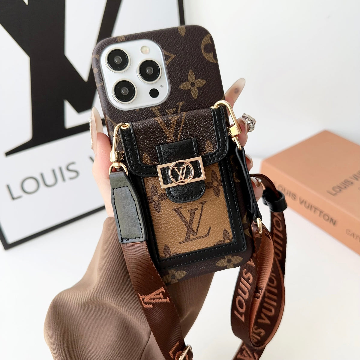 Luxury DAUPHINE LEATHER MONOGRAM CROSSBODY IPHONE CASE theroxymob