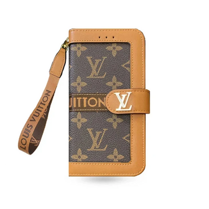 Leather Flip Monogram iPhone Case With Card Holder And Strap 12-18 Pro & Pro Max