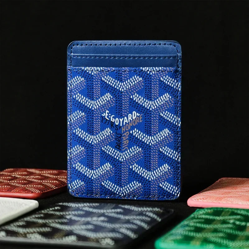 Premium Royal Blue magnetic MagSafe card holder with a luxurious geometric pattern