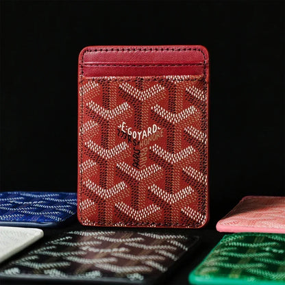 Premium Heritage Red magnetic MagSafe card holder with a luxurious geometric pattern