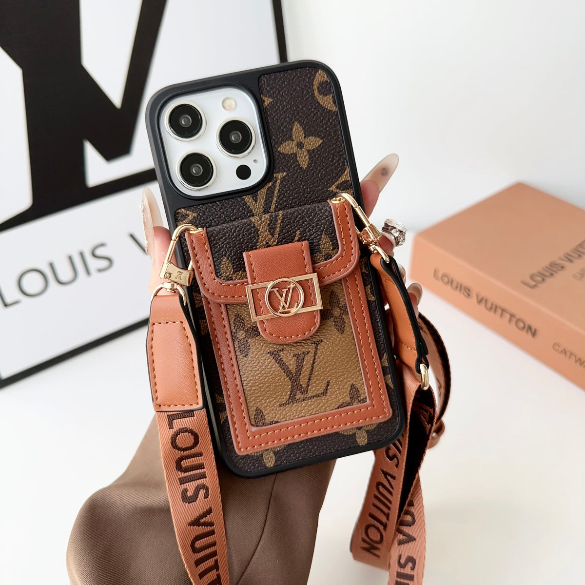Luxury DAUPHINE LEATHER MONOGRAM CROSSBODY IPHONE CASE theroxymob
