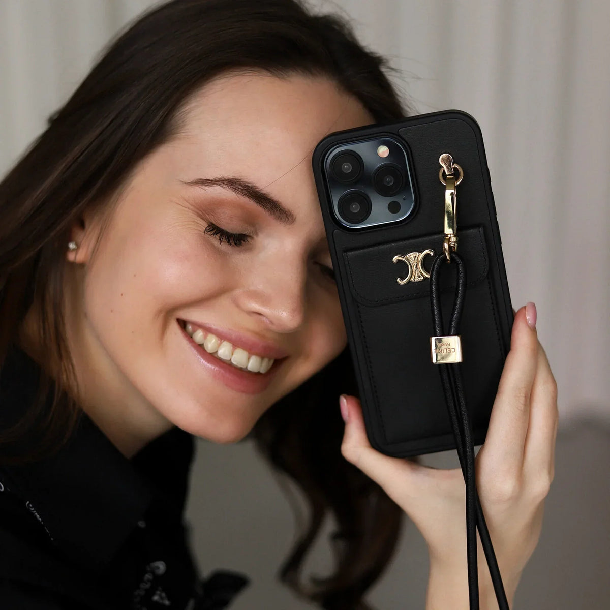 CALASSIC IPHONE CASE SINGLE CROSSBODY BLACK FOR IPHONE 12-18 Pro & Pro Max