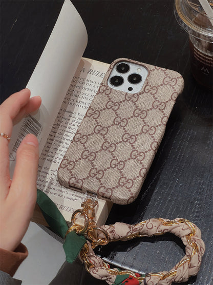 LUXURY CANVAS APPLE IPHONE CASE DETACHABLE SILK SCARF WRISTBAND Roxy New 2