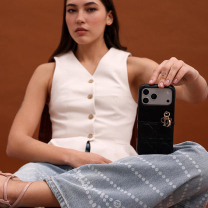 Dior Cannage Quilted Leather Charm Case for iPhone 12-18 Series