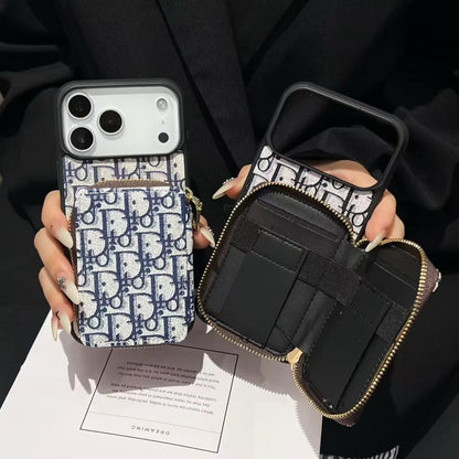 Blue Dior Case with Pouch Wallet - iPhone 12-18 Pro & Pro Max