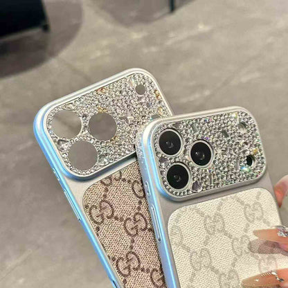 Luxury Case With Rhinestone Picture Frame And Snowflake Beaded Wrist Strap For iPhone