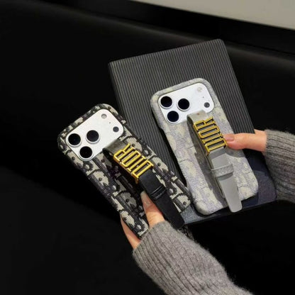 Luxury Case with Adjustable Gold-Tone Hand Strap For iPhone 12-18 Series
