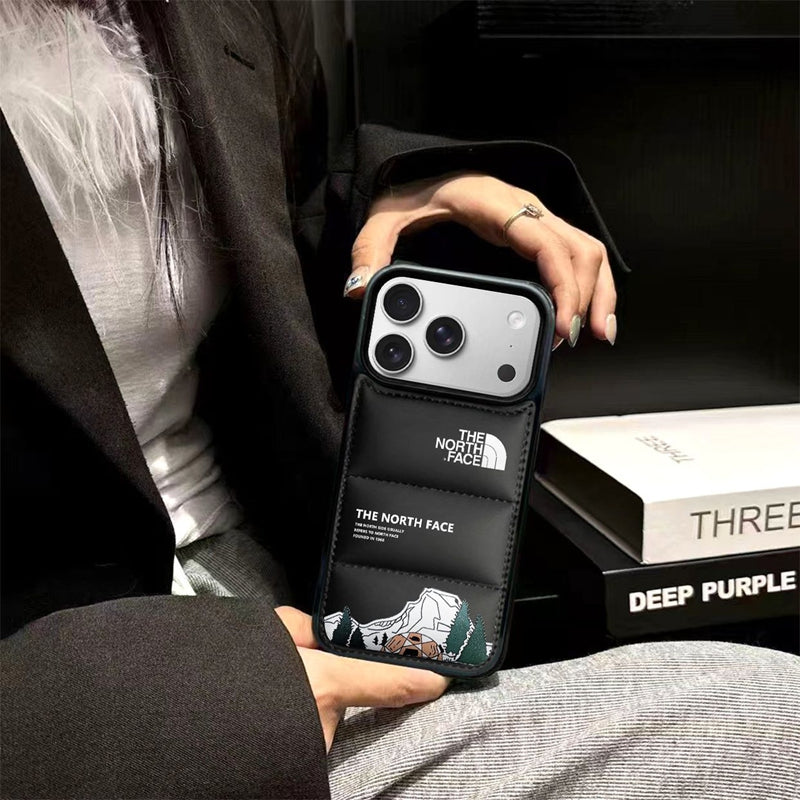 North Face Style Puffer Phone Case With Graphic For iPhone 12-18 Pro & Pro Max