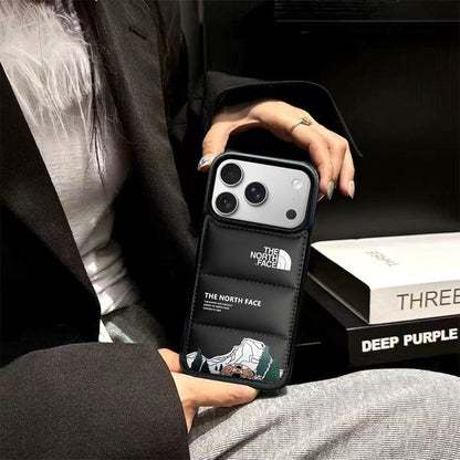 North Face Style Puffer Phone Case With Graphic For iPhone 12-18 Pro & Pro Max