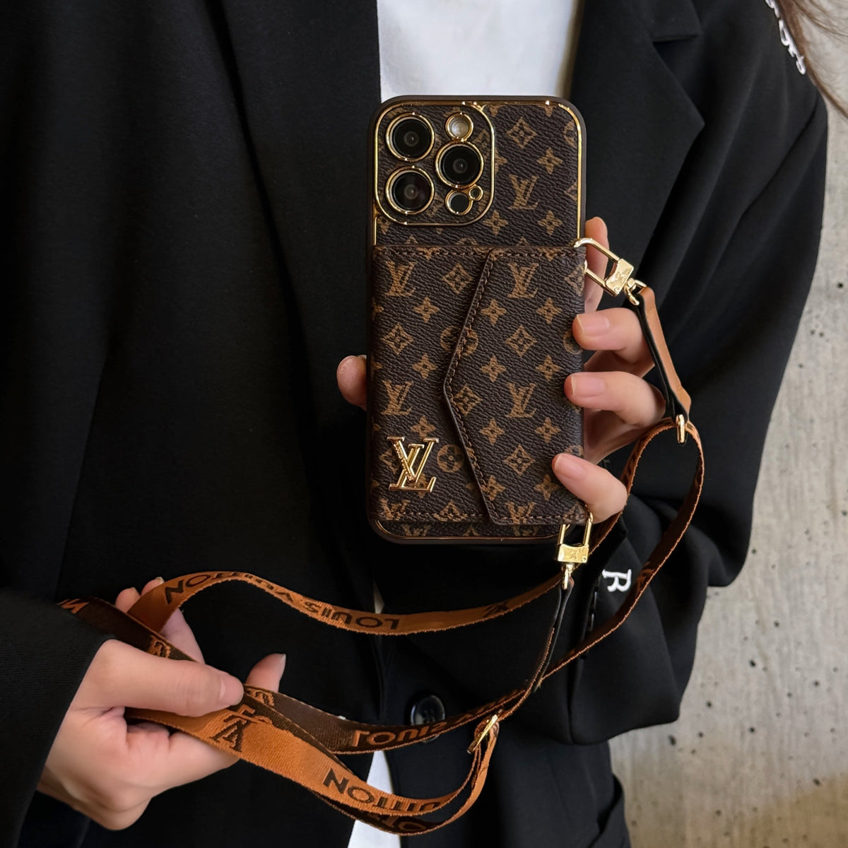 Luxury Monogram Canvas Leather Card Holder iPhone Case Roxy New 2