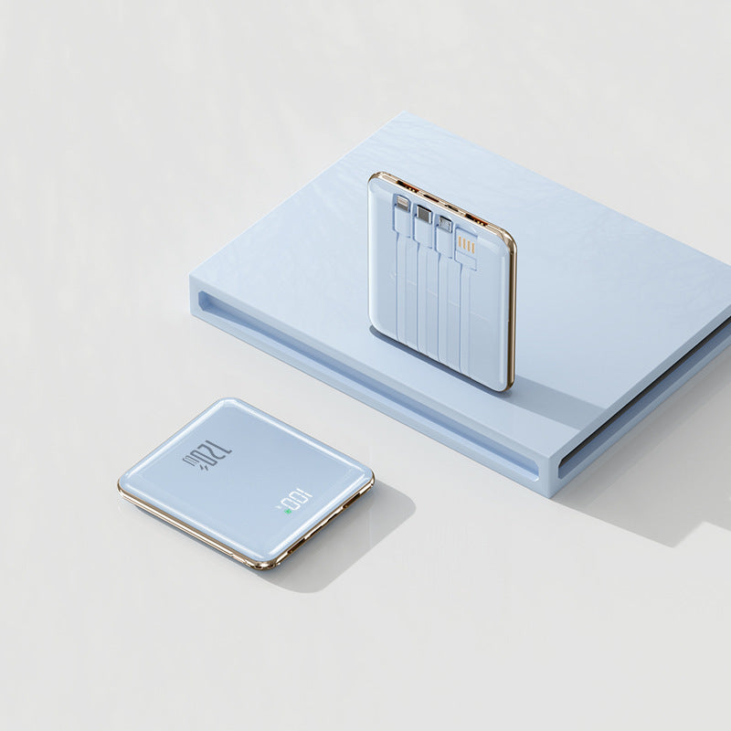 Mini Power Bank 10,000 mAh with Built-In Charging Cables