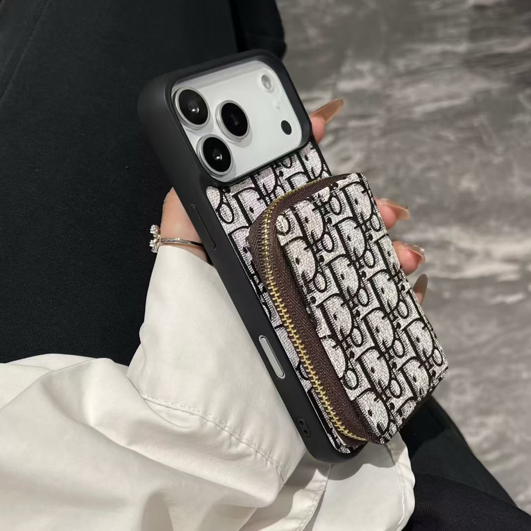 Blue Dior Case with Pouch Wallet - iPhone 12-18 Pro & Pro Max