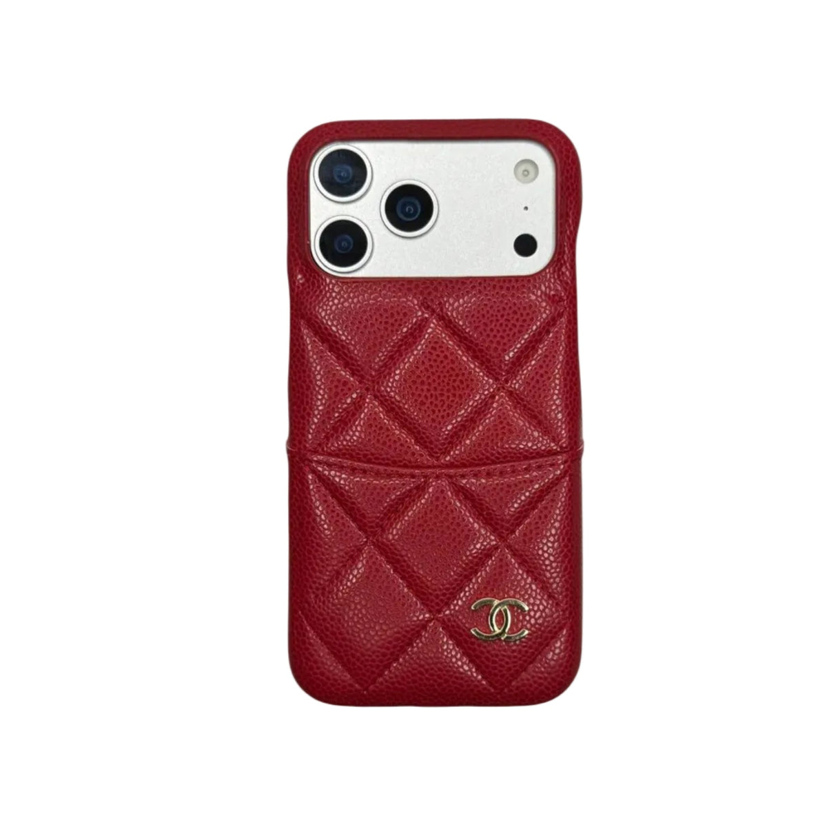 CHN Quilted Caviar Leather Case with Metal CC Emblem