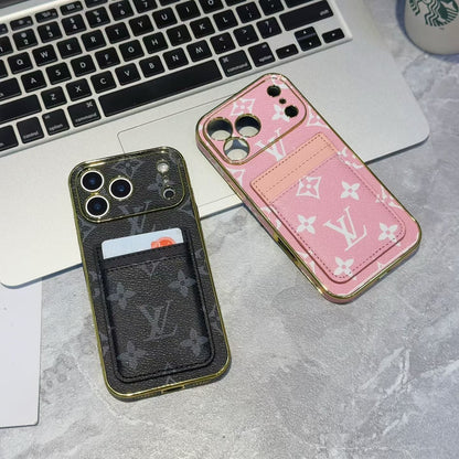 Lv Luxury Phone Case with Card Holder For iPhone 12-18 Pro & Pro Max