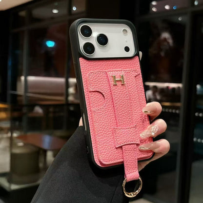 Luxury Pebbled Leather Case with Ring Hook - iPhone 13-18 Pro & Pro Max