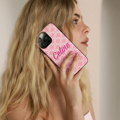 PREMIUM CELINE IPHONE CASE MASSIVE LOGO PINK FOR IPHONE 12-18 Pro & Pro Max