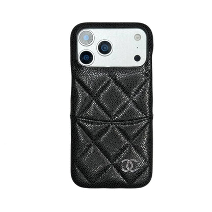 CHN Quilted Caviar Leather Case with Metal CC Emblem