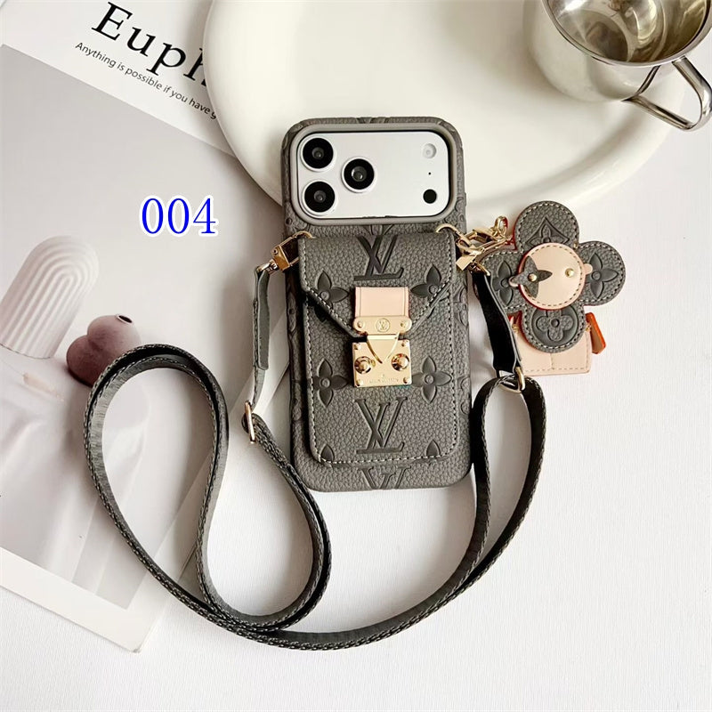 Luxury Monogram Crossbody iPhone Case with Detachable Wallet for iPhone 12-18 Pro & Pro Max