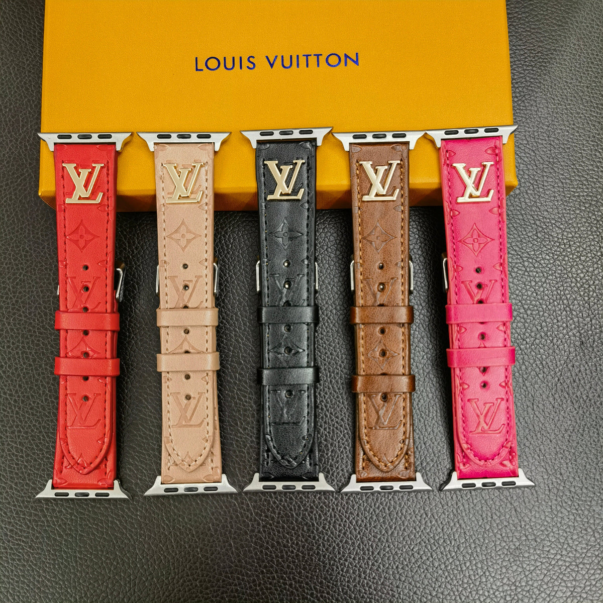 BAND METAL LOGO 3D EMBOSSED MONOGRAM LEATHER APPLE WATCH Roxy New