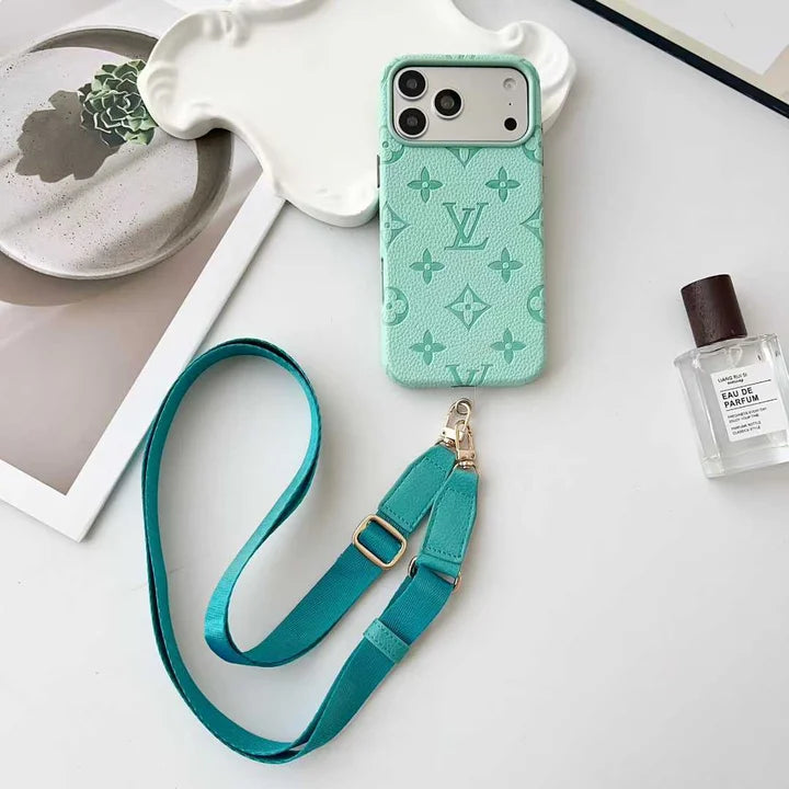 Lux Leather Case with Designer Crossbody Strap for iPhone 13-18 Pro & Pro Max