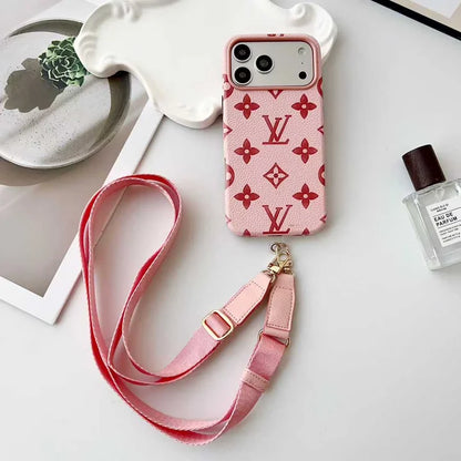 Lux Leather Case with Designer Crossbody Strap for iPhone 13-18 Pro & Pro Max