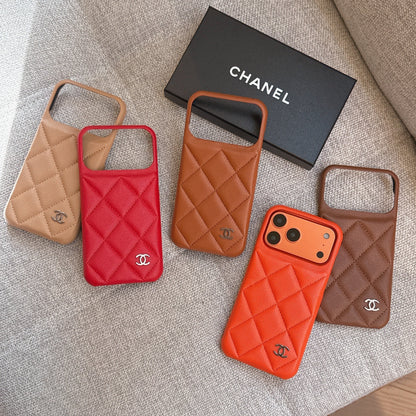 Elegant Leather CC iPhone Case Orange For iPhone 13-18 Pro & Pro Max