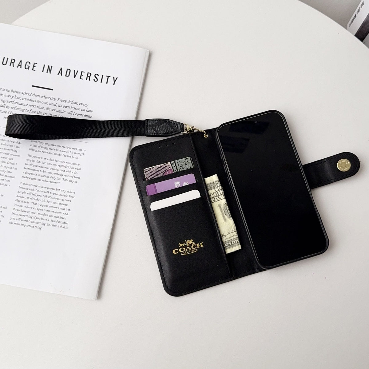 Luxury Fold Wallet Case with Wrist Strap - iPhone 12-18 Pro & Pro Max