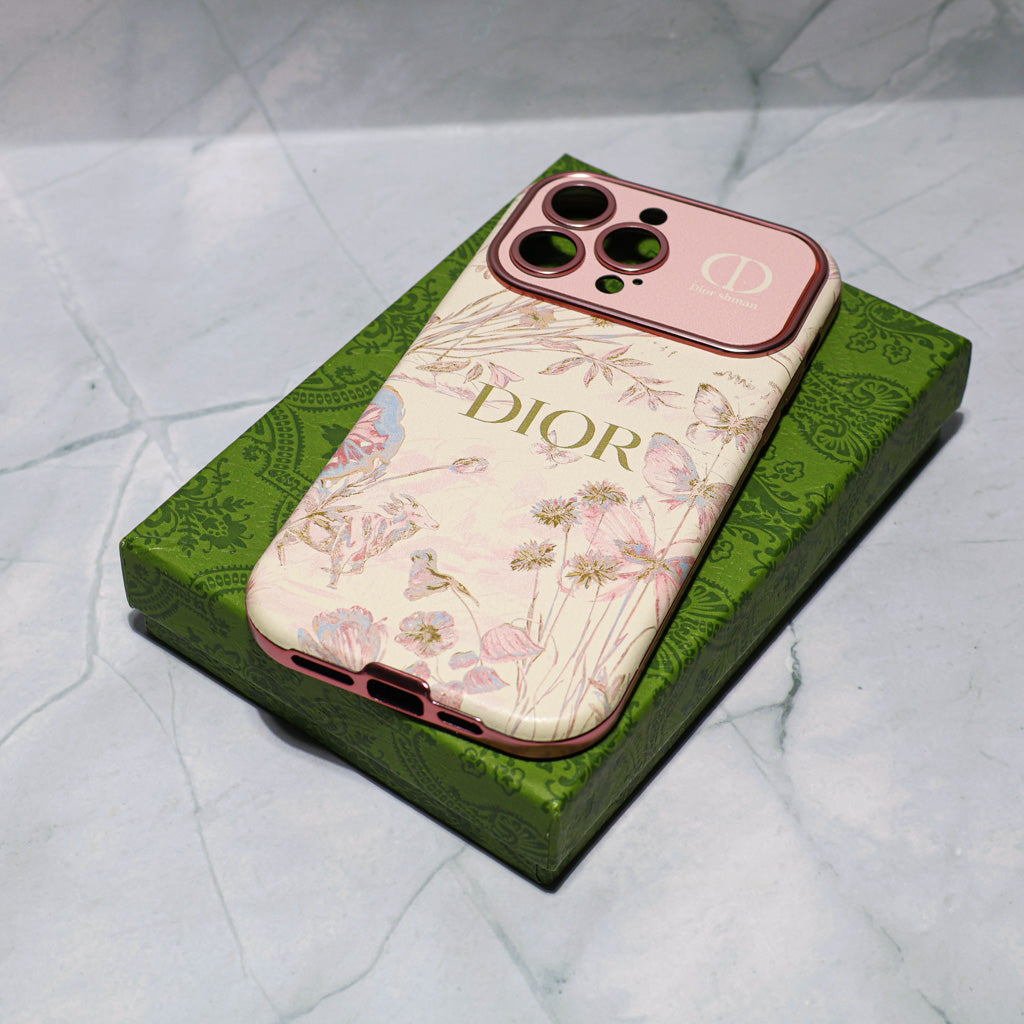 Beige Floral Dior Luxury Case - iPhone 13-18 Pro & Pro Max