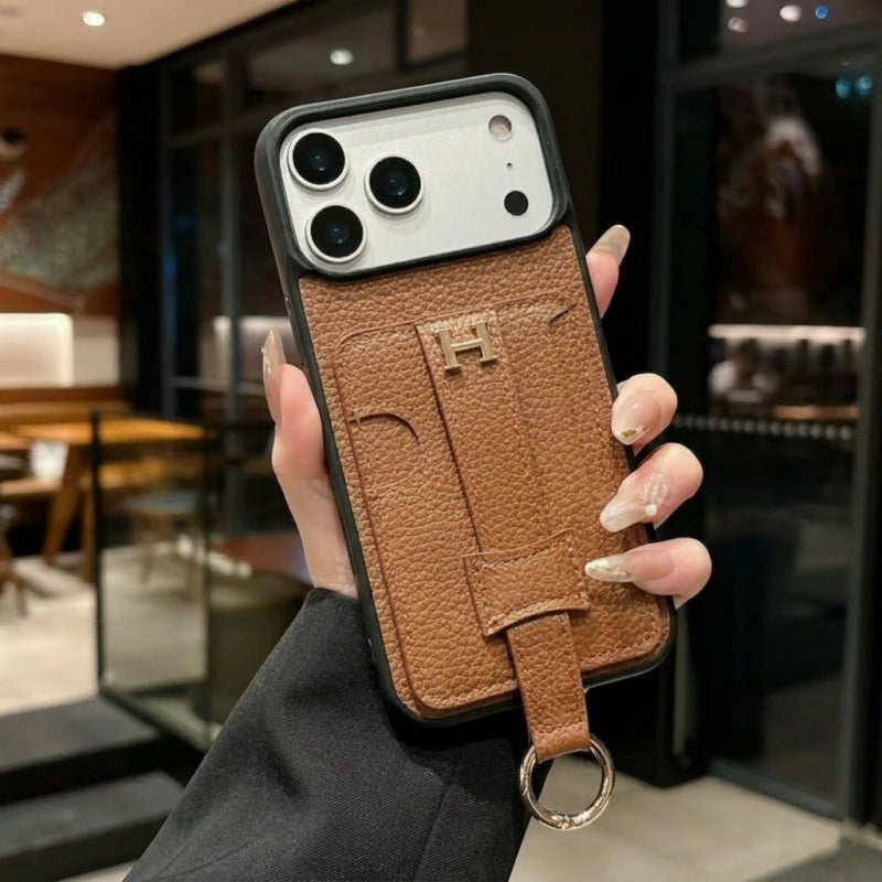 Luxury Pebbled Leather Case with Ring Hook - iPhone 13-18 Pro & Pro Max