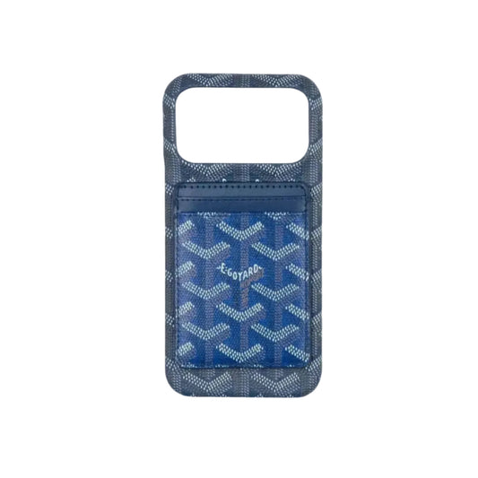 GYD Chevron Pattern MagSafe Card Slot Leather Case Dusty Blue for iPhone 13-18 Pro & Pro Max
