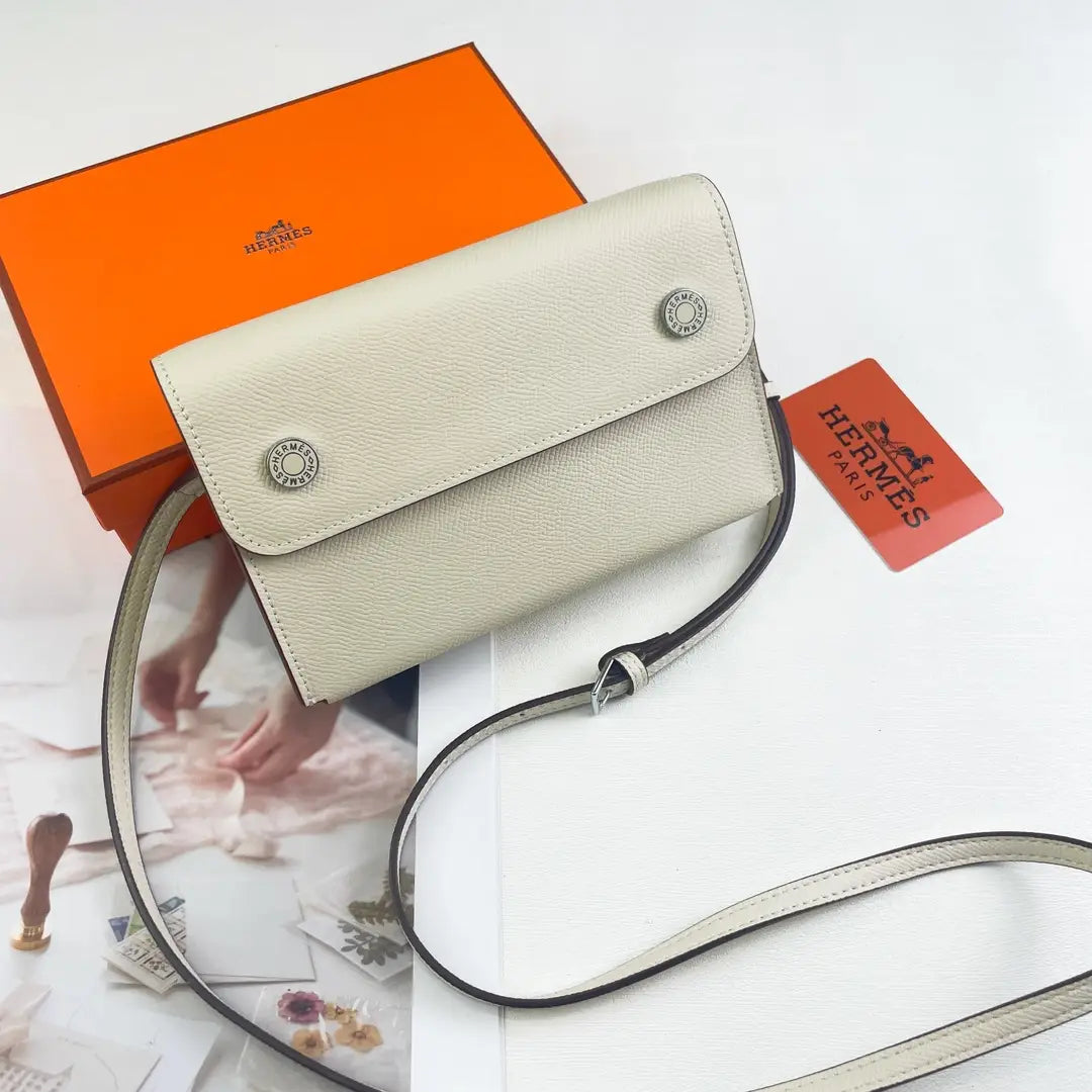Luxury Hermes Calfskin Leather Crossbody Snap Bag