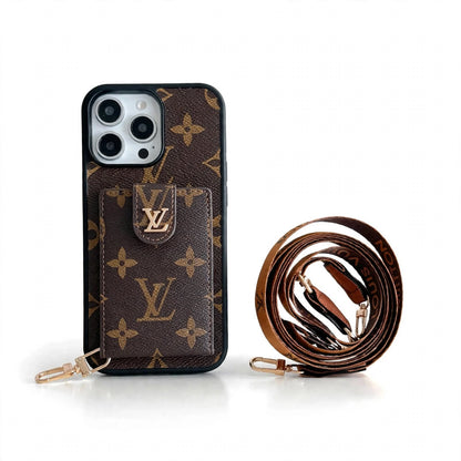 Lv Leather Card Holder Case Crossbody for iPhone 12-18 Pro & Pro Max