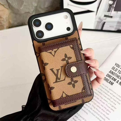 Lv Leather Card Holder Phone Case For iPhone 12-18 Pro & Pro Max