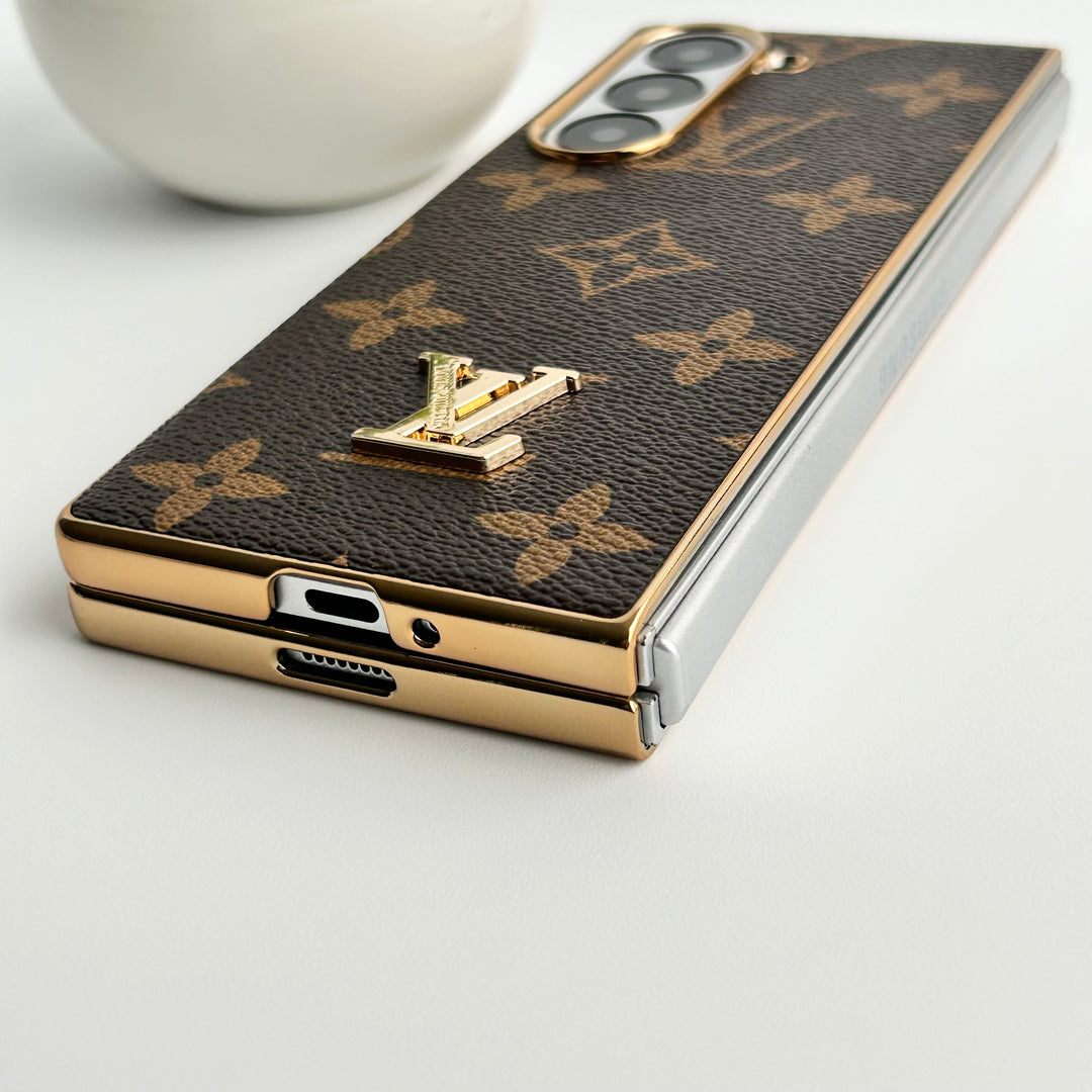 Samsung Galaxy Z Fold 6 Luxury Gold Plated Leather Case Roxy New