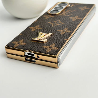 Samsung Galaxy Z Fold 6 Luxury Gold Plated Leather Case Roxy New