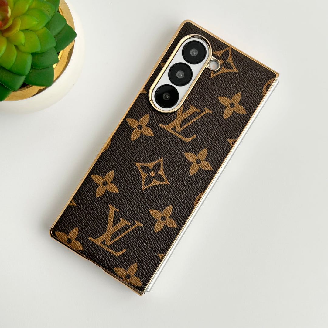 Samsung Galaxy Z Fold 6 Luxury Gold Plated Leather Case Roxy New