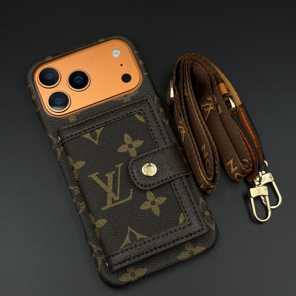 Lv Leather Card Holder Phone Case For iPhone 12-18 Pro & Pro Max